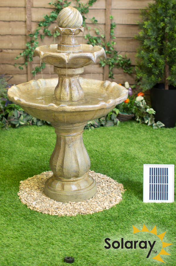 92cm Solarbrunnen mit LEDBeleuchtung, cremefarben